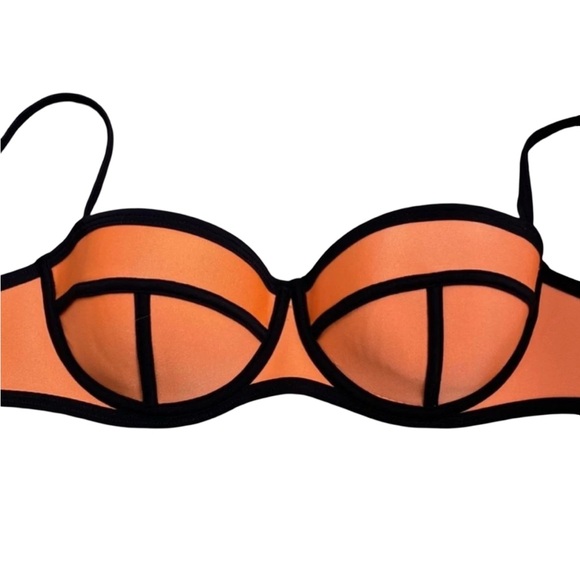BIKINI TOP Neon Orange + Black Scuba Neoprene  SIZES S M & L - Picture 5 of 6